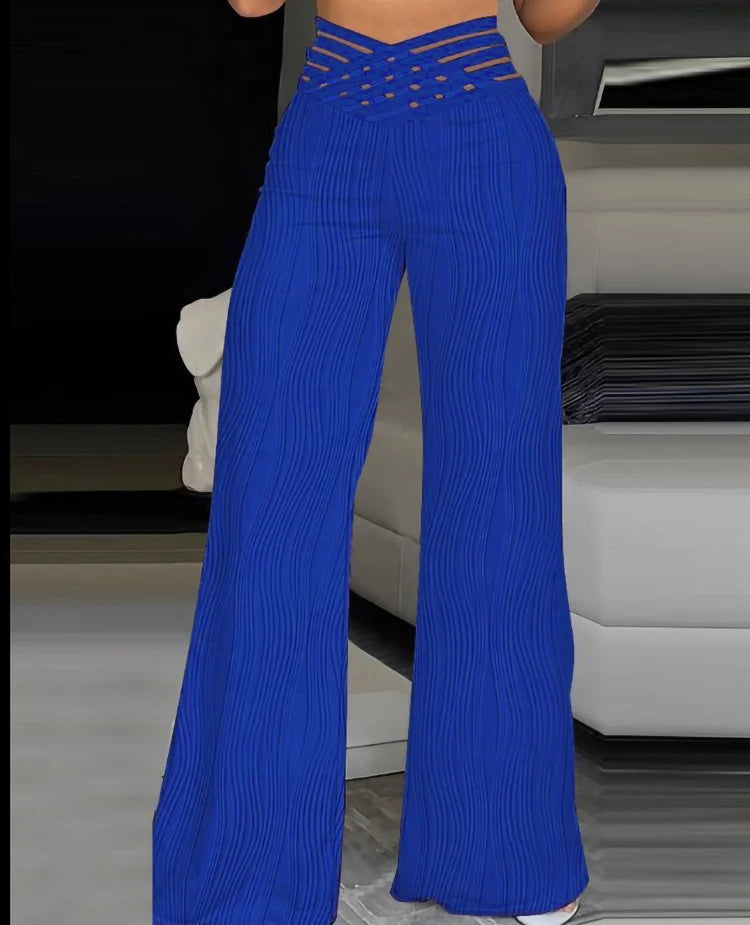 Mynte™ - Hoge Taille en Transparante Mesh Patch Uitlopende Broek