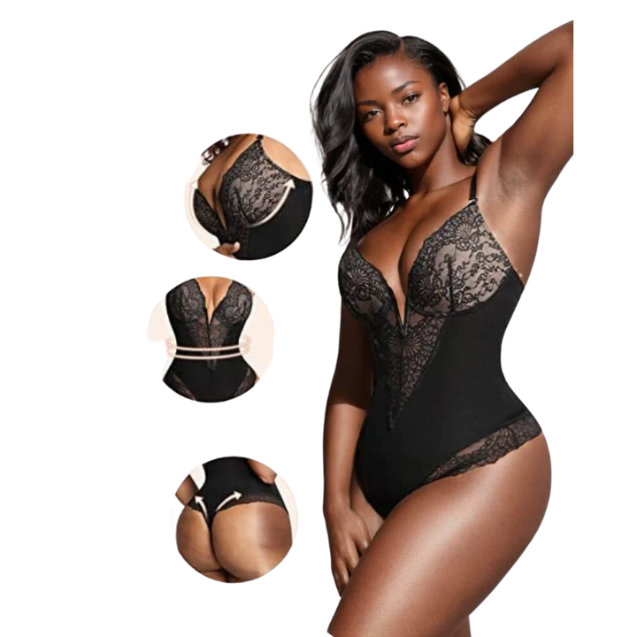 Diepe V Hals Kanten String Bodysuit