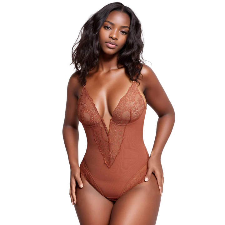 Diepe V Hals Kanten String Bodysuit