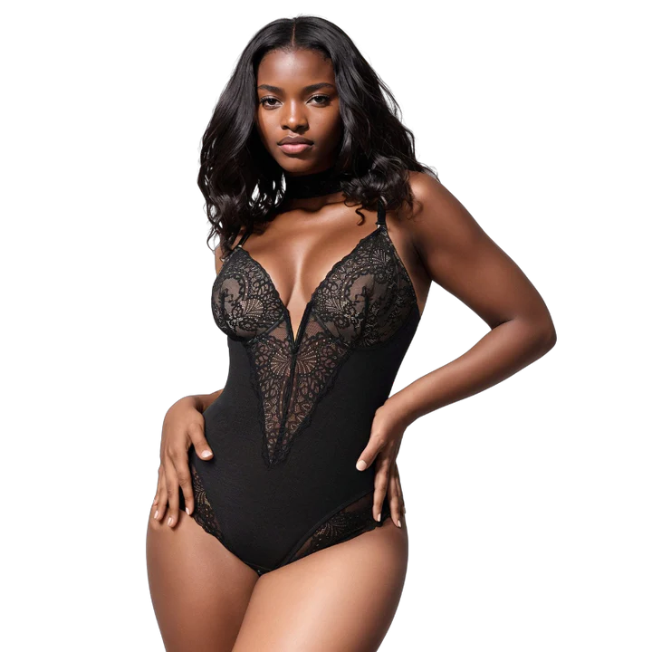 Diepe V Hals Kanten String Bodysuit