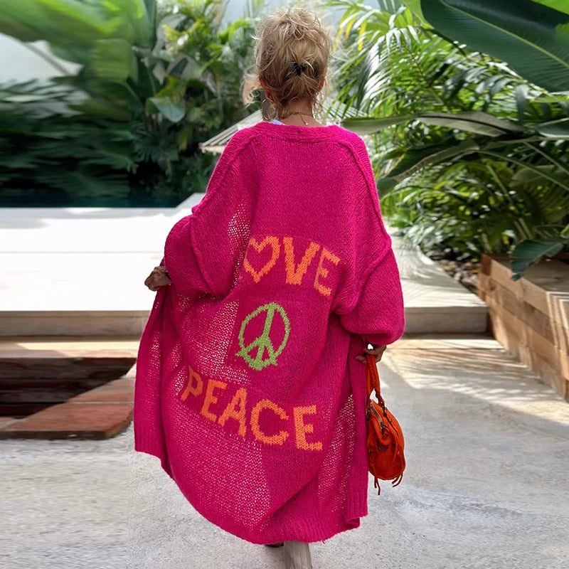 Lieve LOVE & PEACE Letter Print Lange Trui Cardigan