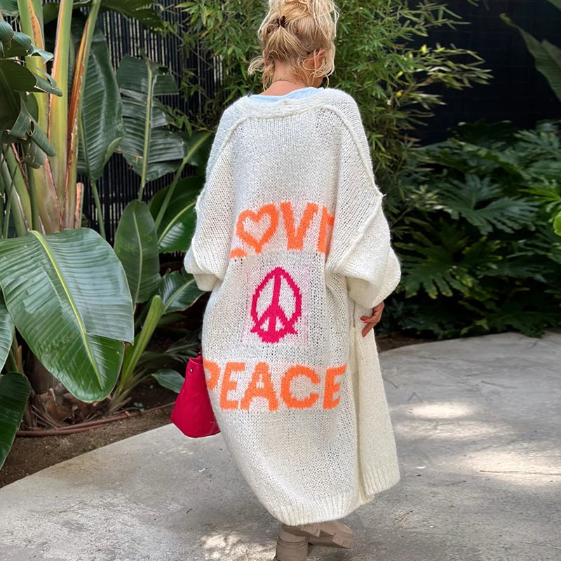 Lieve LOVE & PEACE Letter Print Lange Trui Cardigan