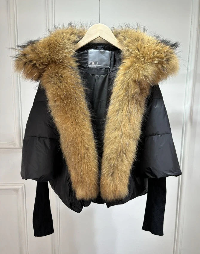 Susan – Entendaunen-Winterjacke met Veren Kraag voor Vrouwen