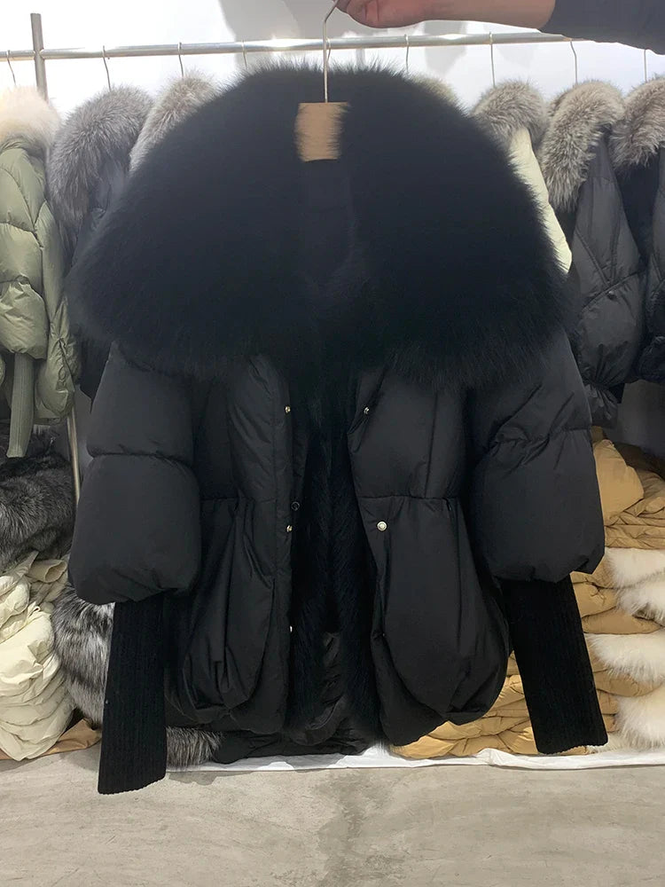 Susan – Entendaunen-Winterjacke met Veren Kraag voor Vrouwen