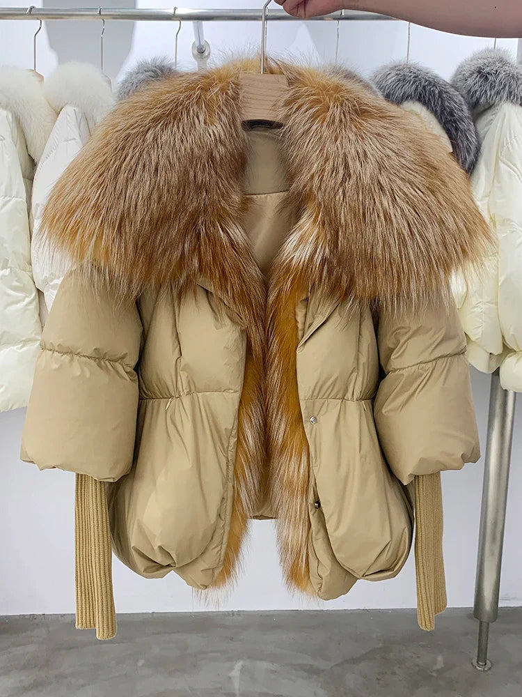 Susan – Entendaunen-Winterjacke met Veren Kraag voor Vrouwen