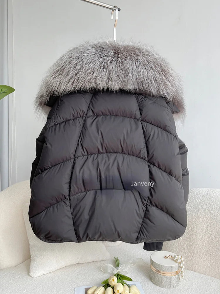 Susan – Entendaunen-Winterjacke met Veren Kraag voor Vrouwen