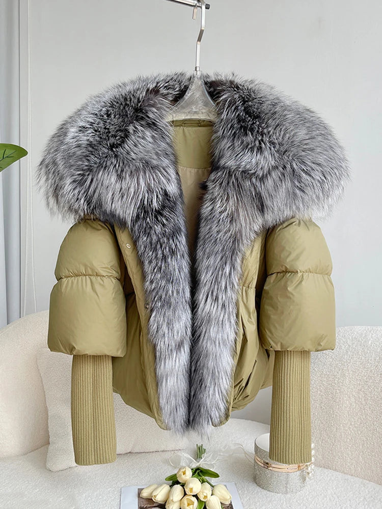 Susan – Entendaunen-Winterjacke met Veren Kraag voor Vrouwen
