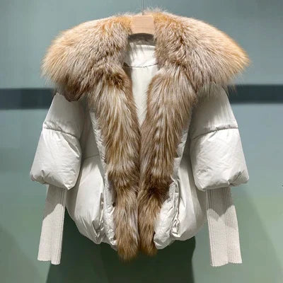 Susan – Entendaunen-Winterjacke met Veren Kraag voor Vrouwen