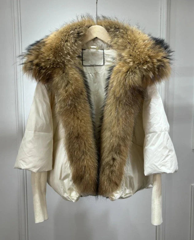 Susan – Entendaunen-Winterjacke met Veren Kraag voor Vrouwen