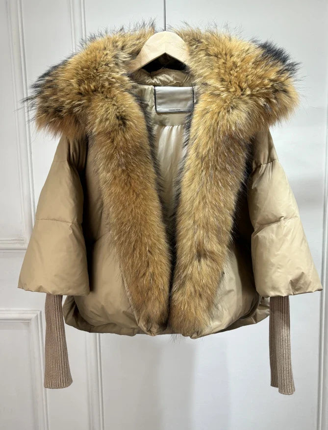 Susan – Entendaunen-Winterjacke met Veren Kraag voor Vrouwen