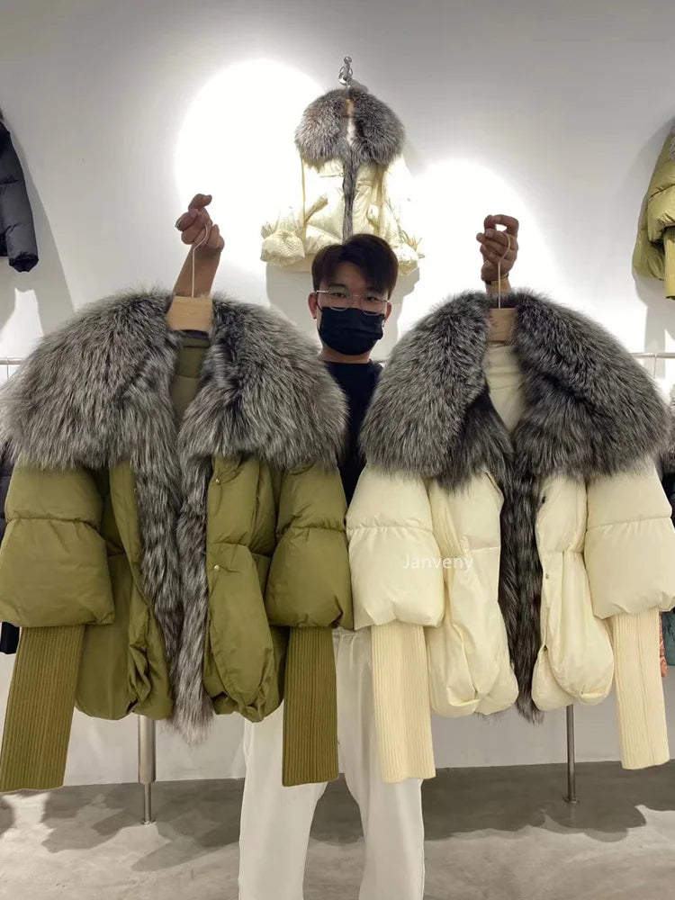 Susan – Entendaunen-Winterjacke met Veren Kraag voor Vrouwen