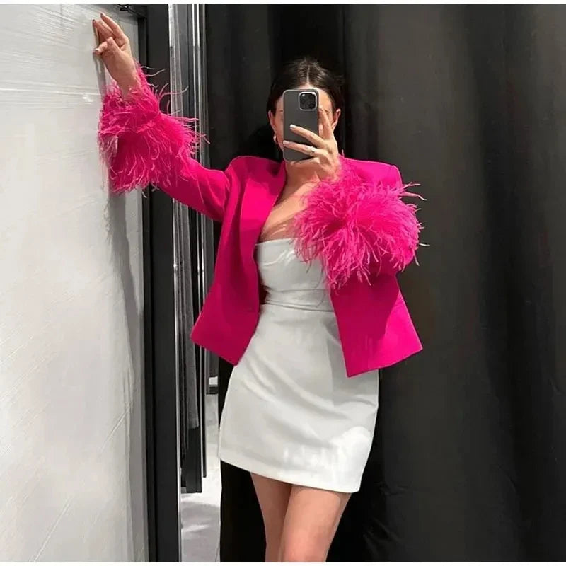 Stephanie – Blazer Met Veren Voor Dames