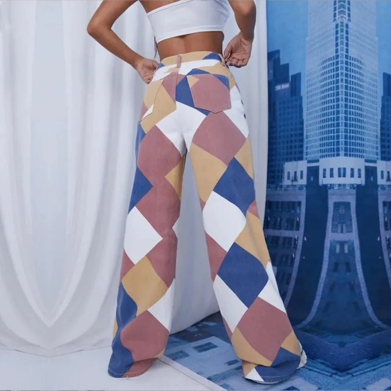 Denim Broek met Geometrisch Ontwerp
