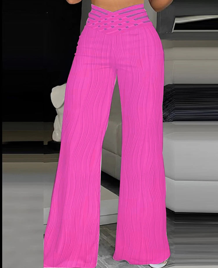 Mynte™ - Hoge Taille en Transparante Mesh Patch Uitlopende Broek