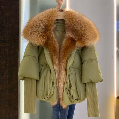 Susan – Entendaunen-Winterjacke met Veren Kraag voor Vrouwen