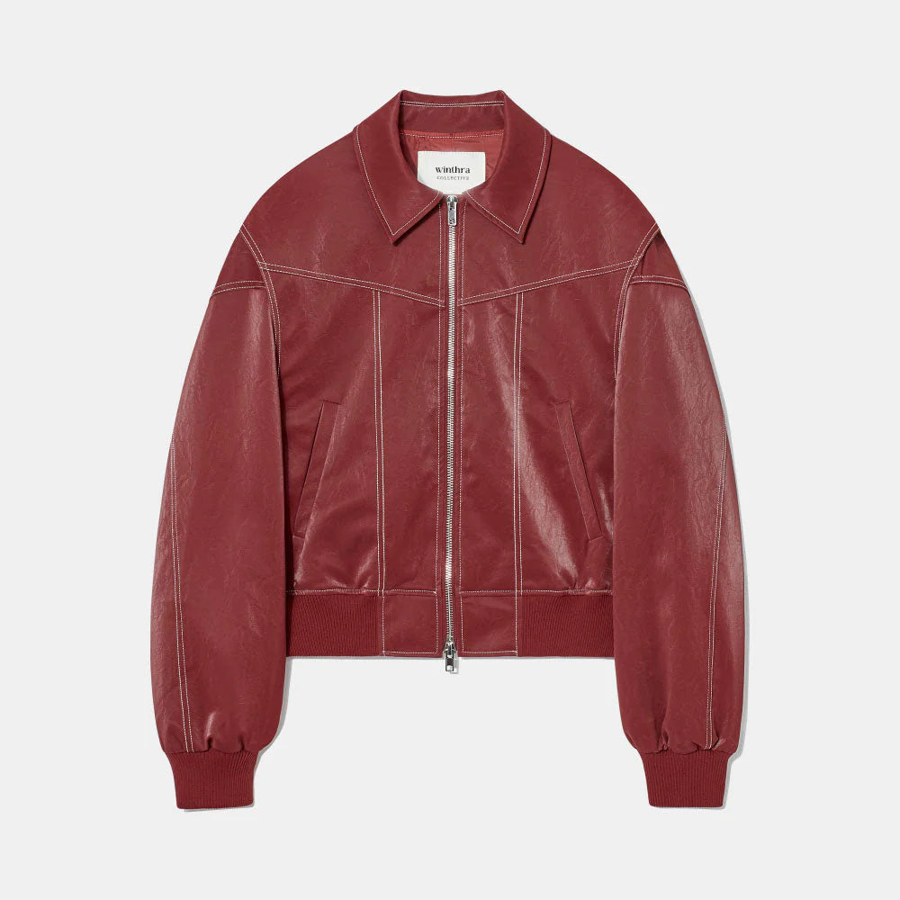 Rode Oversized Jack met Contraststiksels