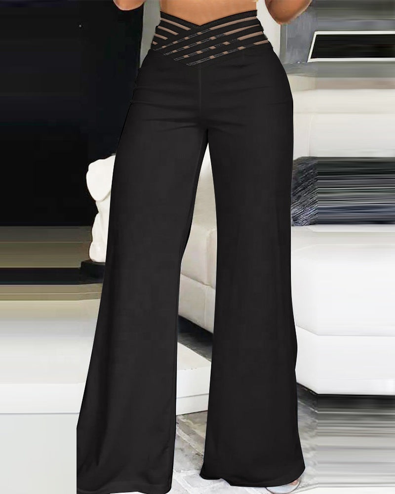 Mynte™ - Hoge Taille en Transparante Mesh Patch Uitlopende Broek
