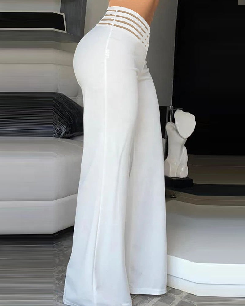 Mynte™ - Hoge Taille en Transparante Mesh Patch Uitlopende Broek