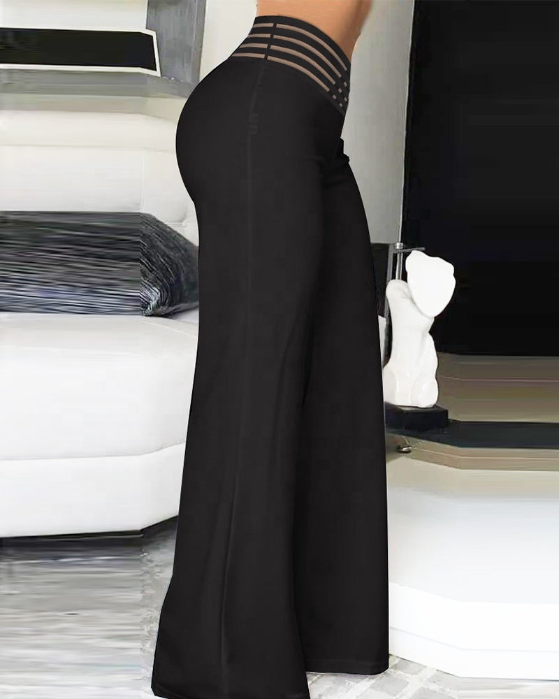 Mynte™ - Hoge Taille en Transparante Mesh Patch Uitlopende Broek