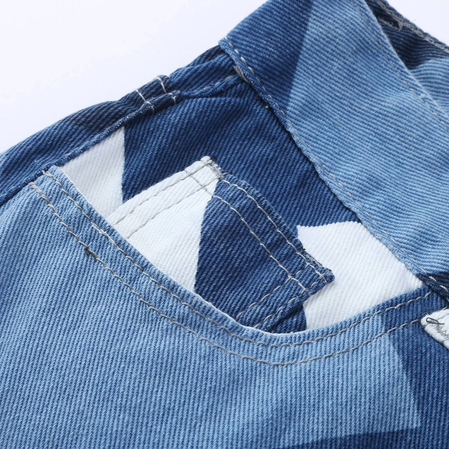 Denim Broek met Geometrisch Ontwerp