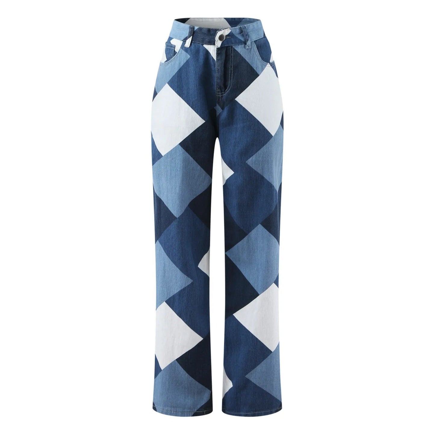 Denim Broek met Geometrisch Ontwerp