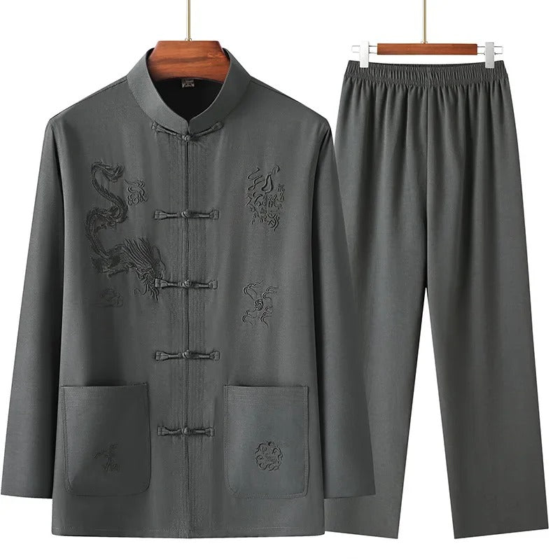 David – Traditioneel Chinees Pak met Opstaande Kraag Blazer en Broek voor Mannen
