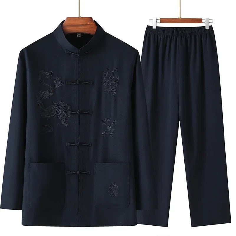 David – Traditioneel Chinees Pak met Opstaande Kraag Blazer en Broek voor Mannen
