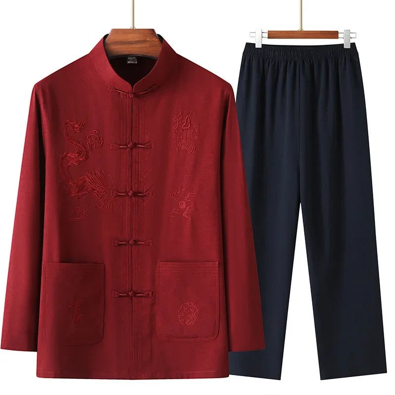 David – Traditioneel Chinees Pak met Opstaande Kraag Blazer en Broek voor Mannen