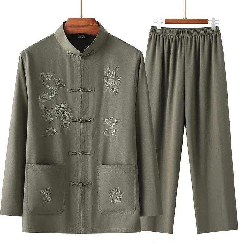 David – Traditioneel Chinees Pak met Opstaande Kraag Blazer en Broek voor Mannen