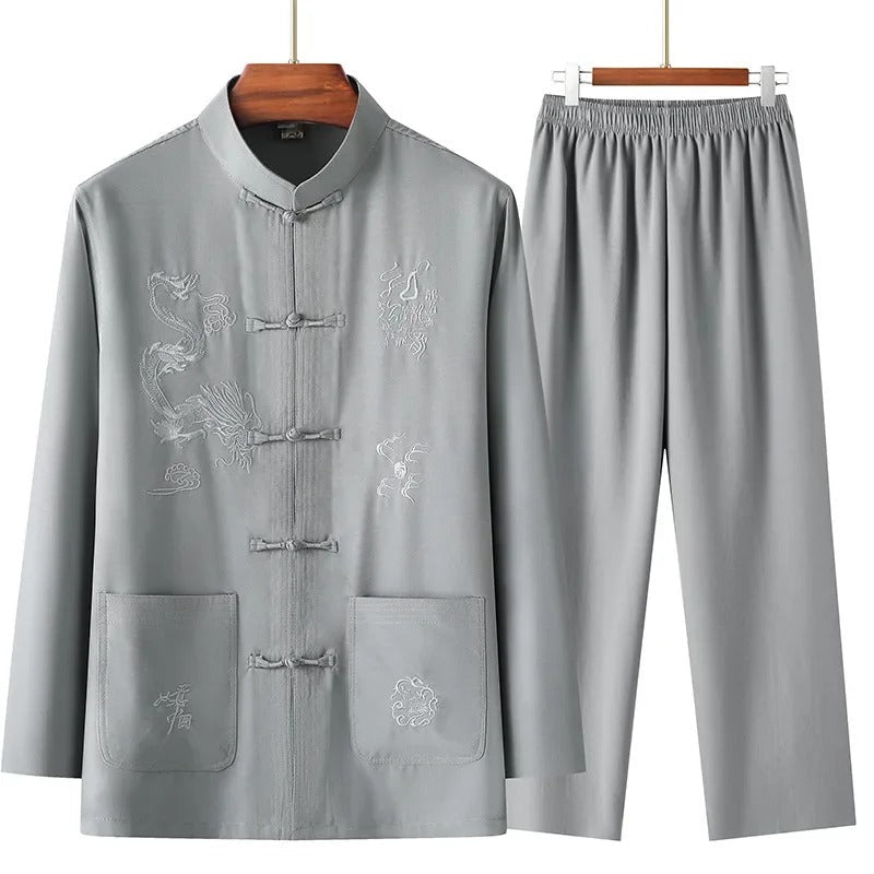 David – Traditioneel Chinees Pak met Opstaande Kraag Blazer en Broek voor Mannen