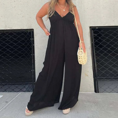 Effortless Jumpsuit met Wijde Pijpen en V-Hals