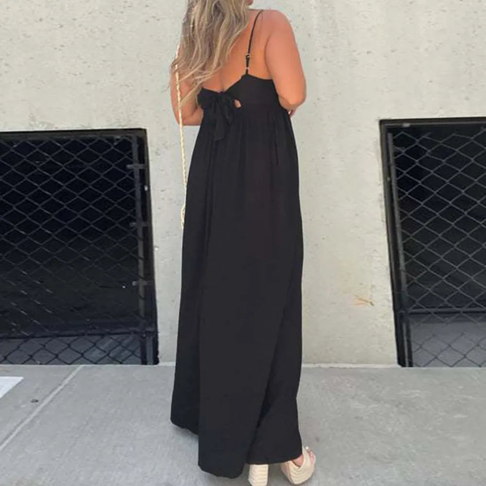 Effortless Jumpsuit met Wijde Pijpen en V-Hals