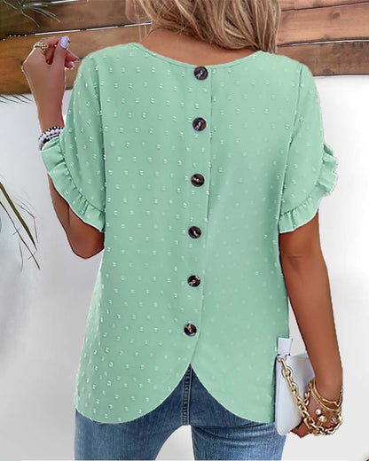 Lotte™ - Knoop Achter Blouse met Gerimpelde Mouw