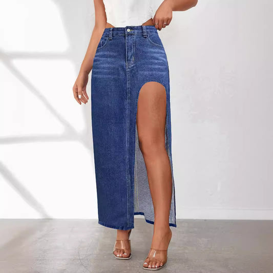 Vrouwen Sexy Vintage Hoge Taille Split Dij Denim Rok