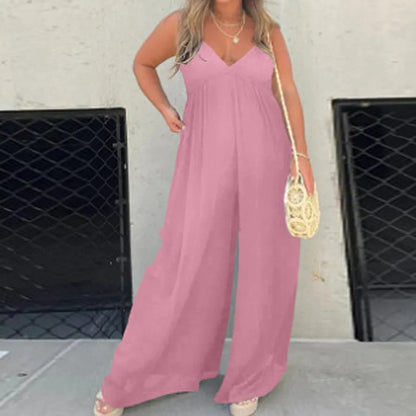 Effortless Jumpsuit met Wijde Pijpen en V-Hals