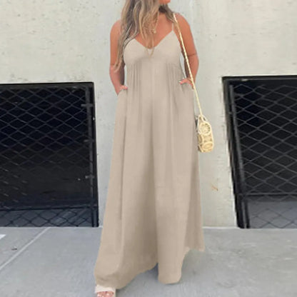 Effortless Jumpsuit met Wijde Pijpen en V-Hals