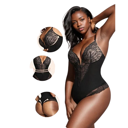 Diepe V Hals Kanten String Bodysuit