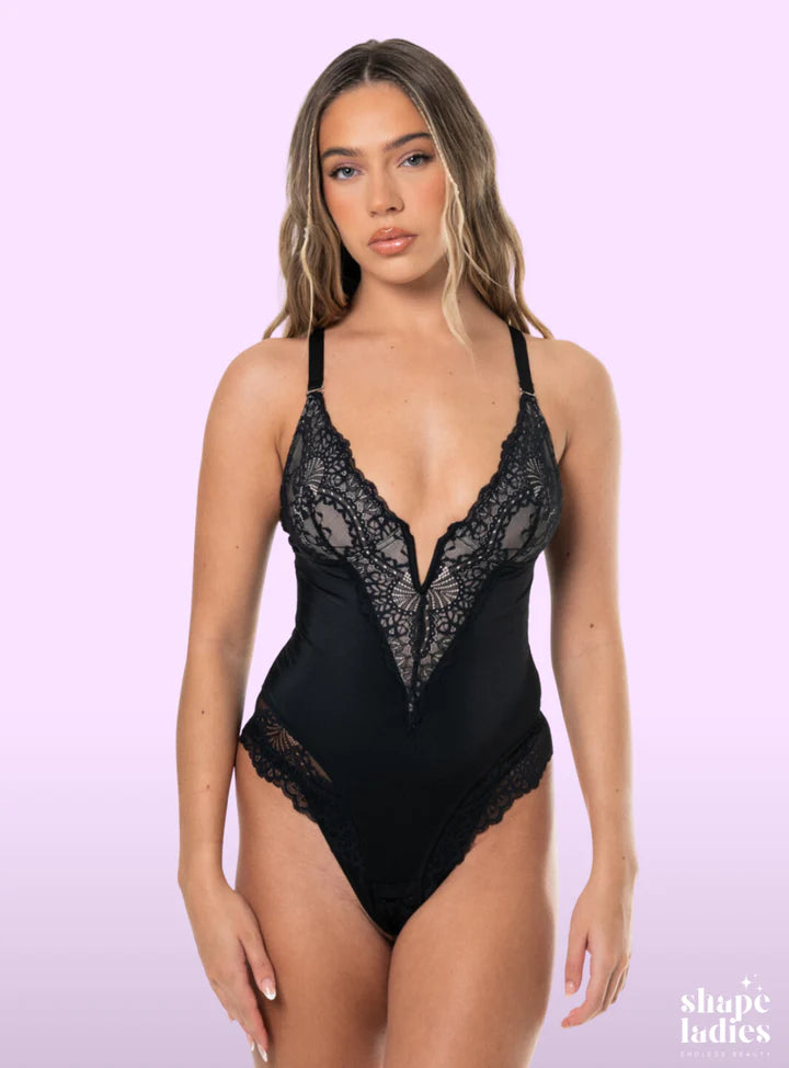 Diepe V Hals Kanten String Bodysuit