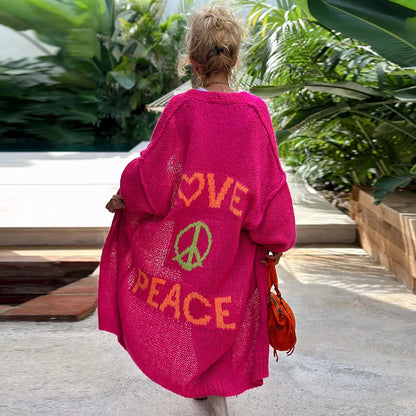 Lieve LOVE & PEACE Letter Print Lange Trui Cardigan