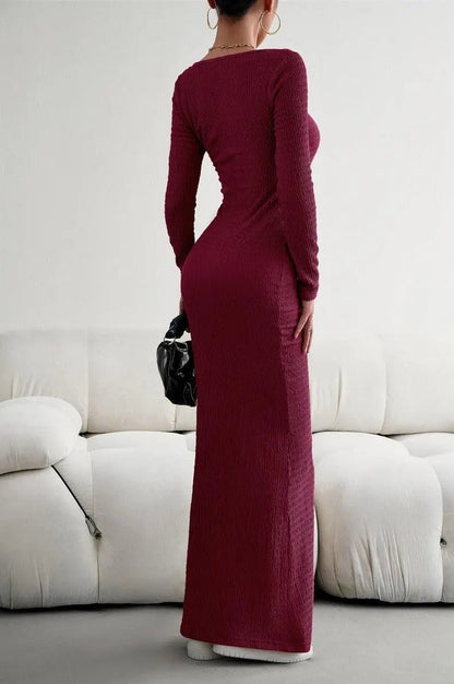 Lange Mouwen Vierkante Hals Maxi Bodycon Jurk