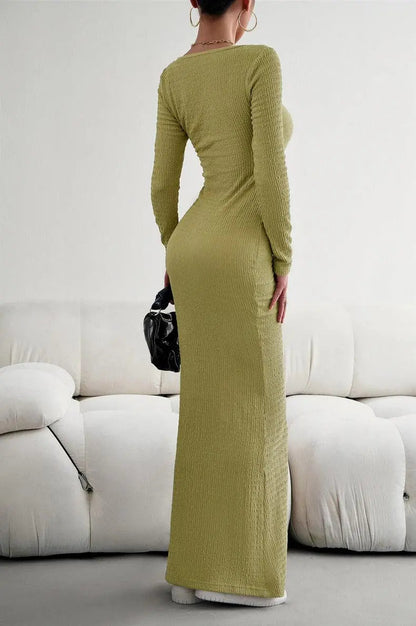 Lange Mouwen Vierkante Hals Maxi Bodycon Jurk