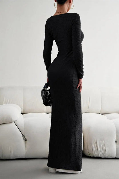 Lange Mouwen Vierkante Hals Maxi Bodycon Jurk