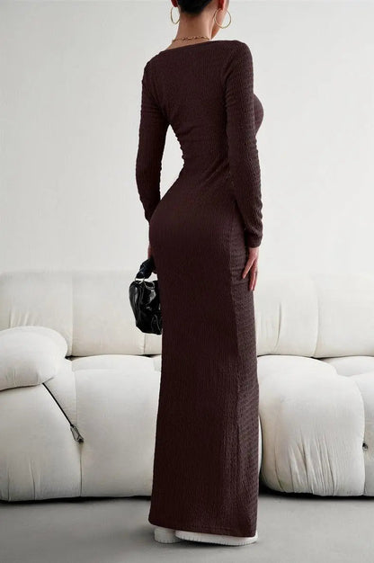 Lange Mouwen Vierkante Hals Maxi Bodycon Jurk