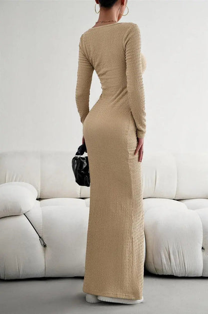 Lange Mouwen Vierkante Hals Maxi Bodycon Jurk