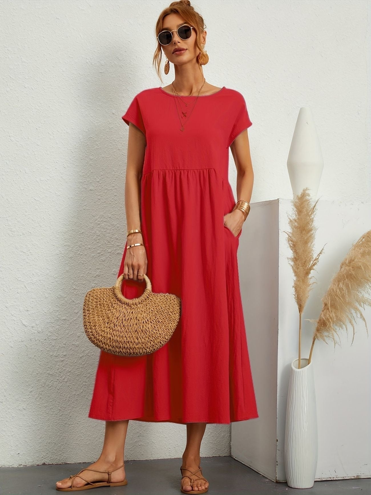 Mathilde™ - Elegante Taillezak en Ronde Hals Midi Jurk
