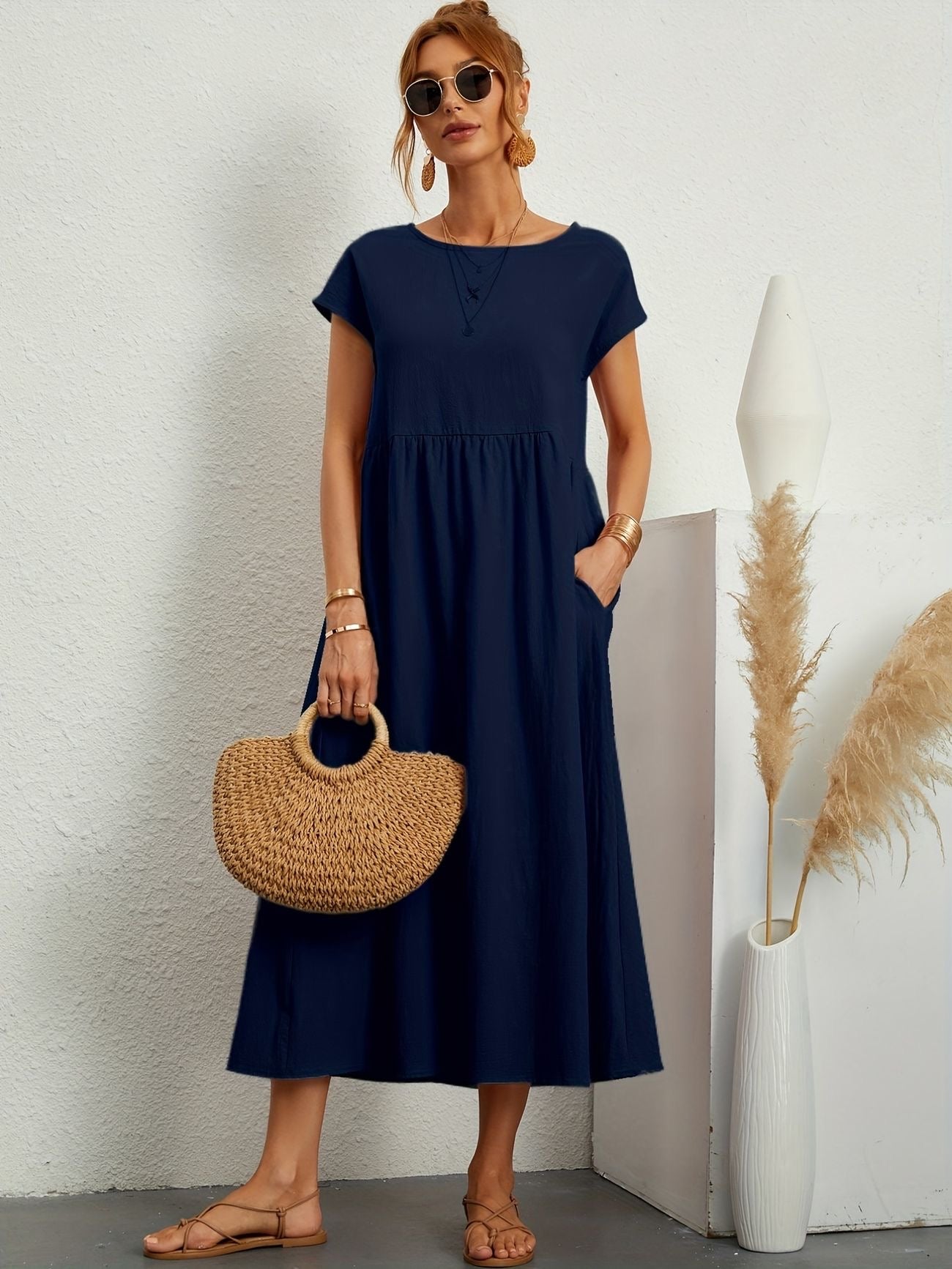 Mathilde™ - Elegante Taillezak en Ronde Hals Midi Jurk