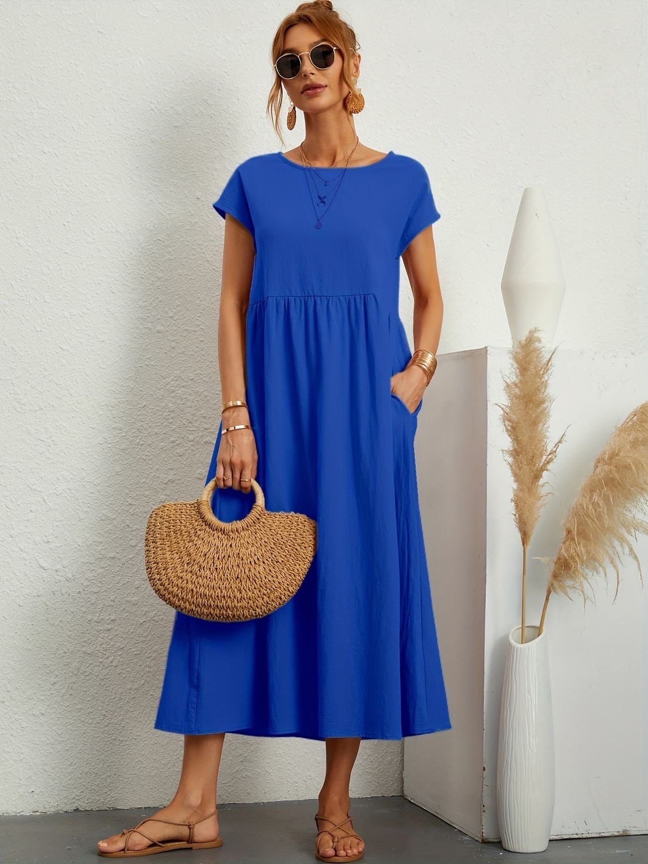 Mathilde™ - Elegante Taillezak en Ronde Hals Midi Jurk