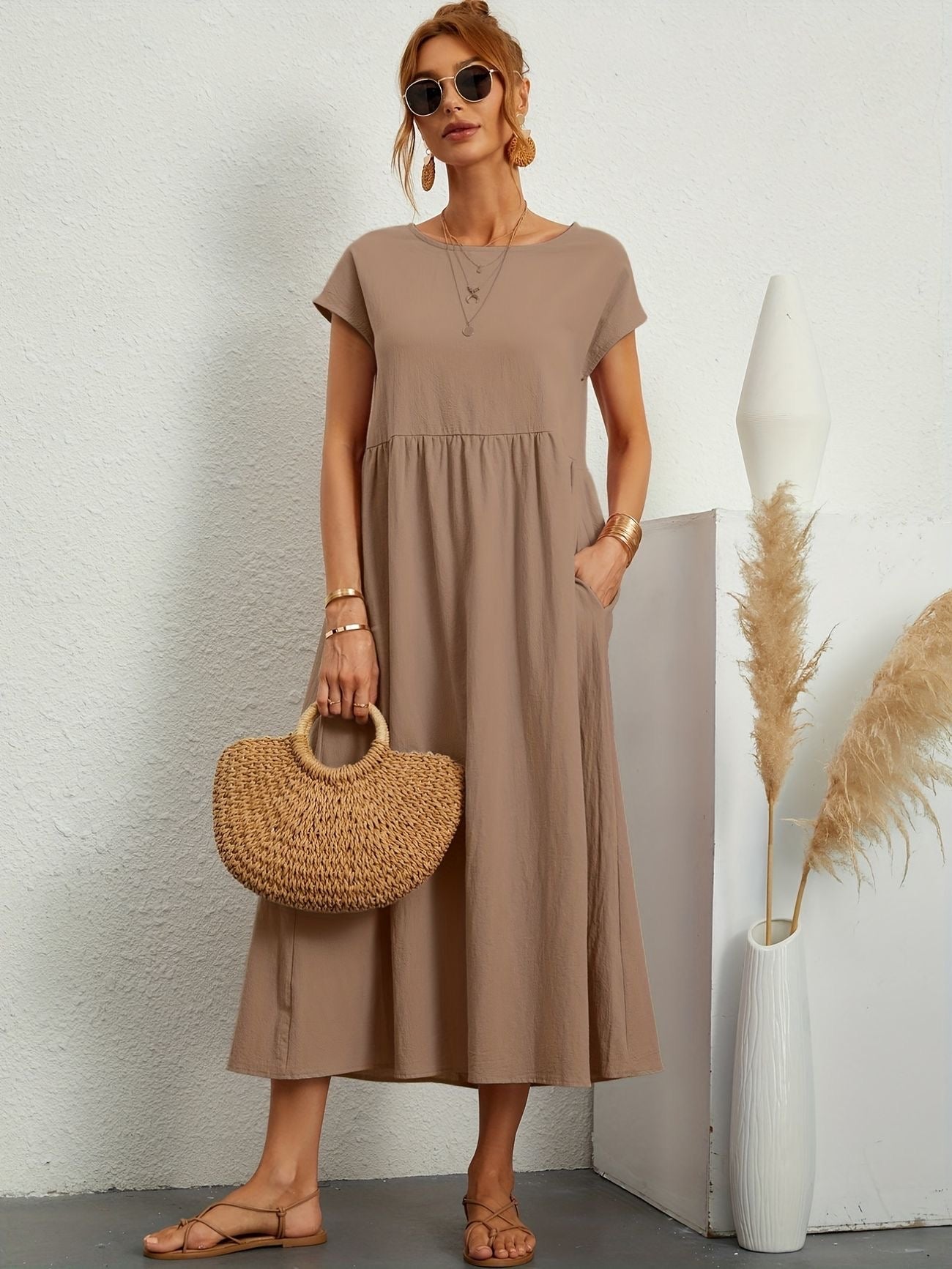 Mathilde™ - Elegante Taillezak en Ronde Hals Midi Jurk