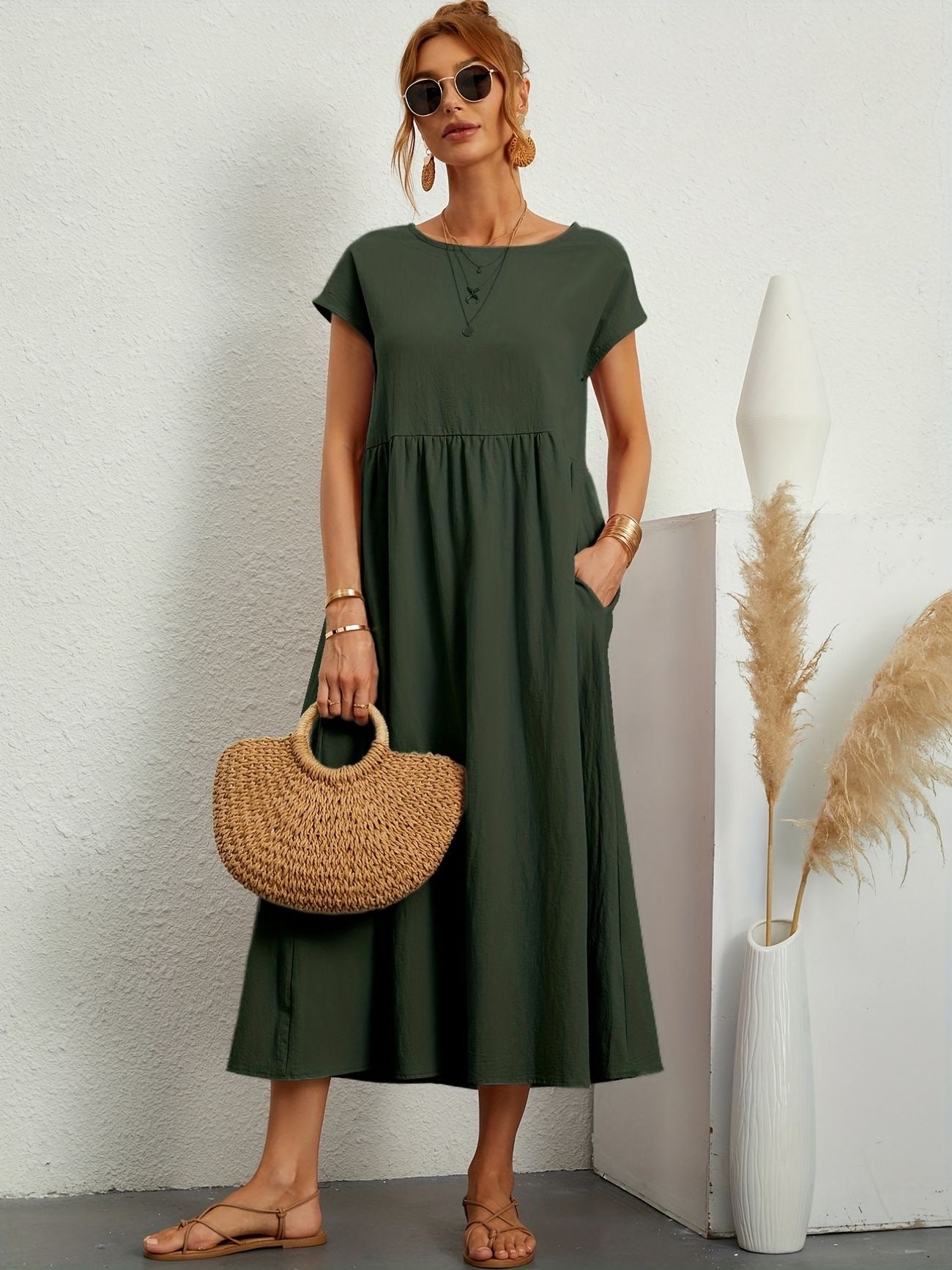 Mathilde™ - Elegante Taillezak en Ronde Hals Midi Jurk