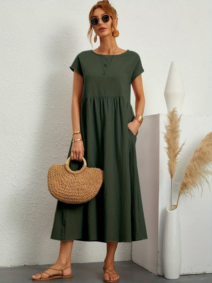 Mathilde™ - Elegante Taillezak en Ronde Hals Midi Jurk